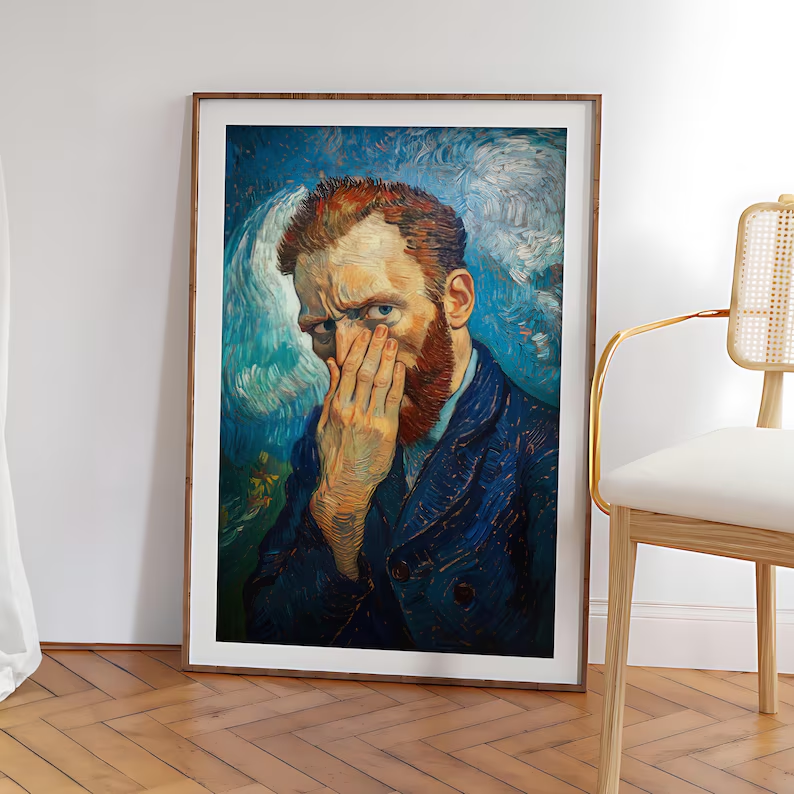 Funny Van Gogh Bathroom Print, Bad Smell Bathroom Poster, Toilet Humor Wall Art, Funny Vintage Bathroom Prints, Stink Face – Optional Frame