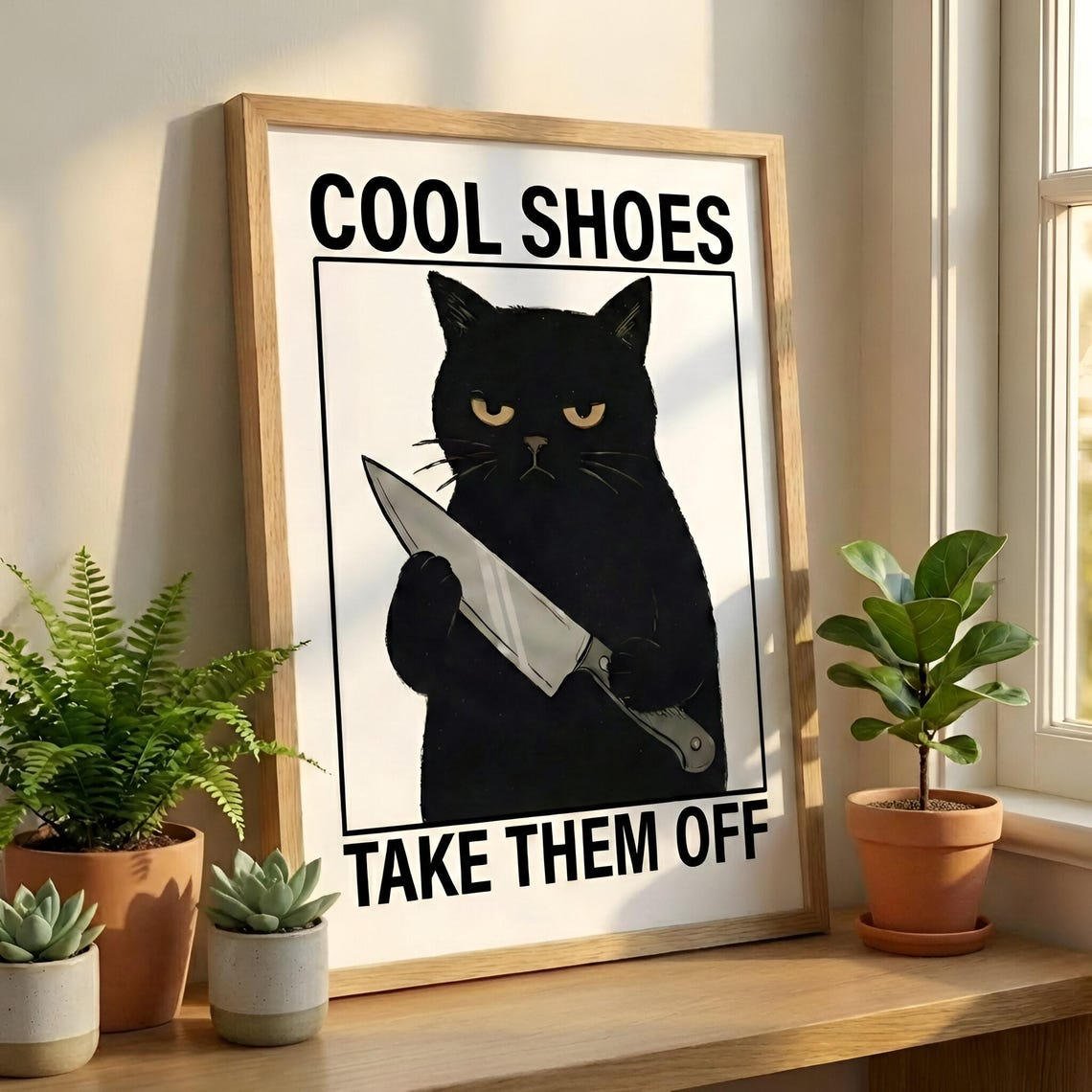 Grumpy Black Cat with Knife Poster Dark Humor Wall Art Print